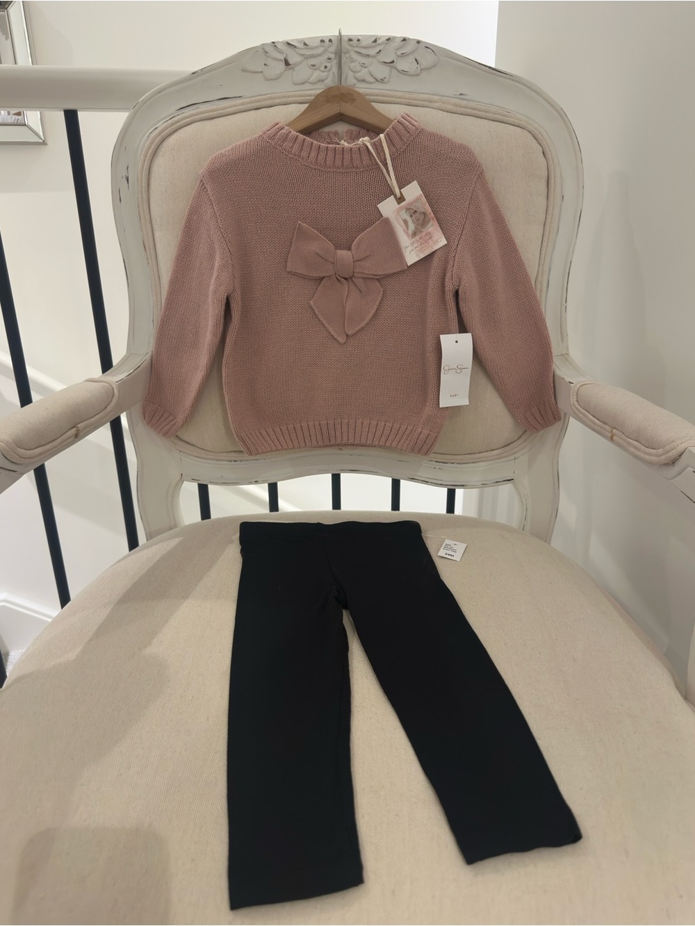 🦢 24 Mth Jessica Simpson Knit Dusty Rose Bow Knit Sweater & Leggings Set NWT